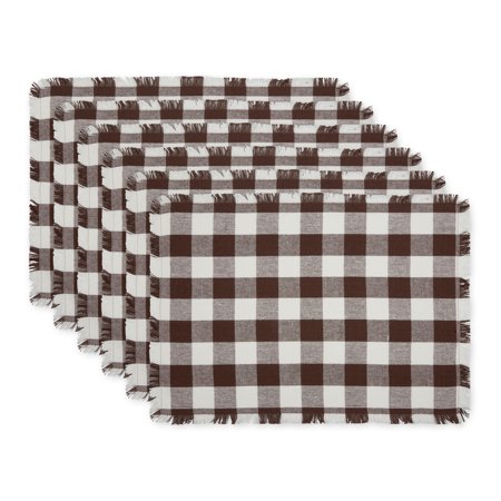 

Bark Brown Heavyweight Check Fringed Placemat (Set of 6)