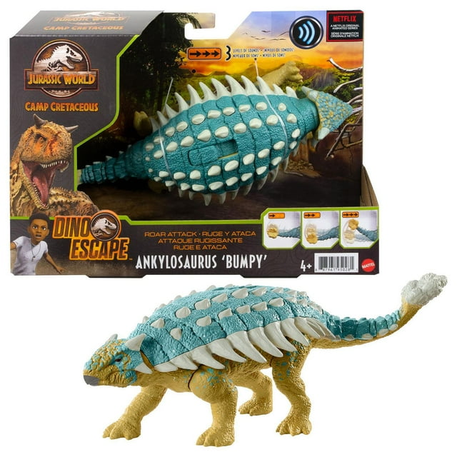 Jurassic World Camp Cretaceous Roar Attack Ankylosaurus Bumpy Dinosaur Action Figure, Toy Gift with Strike Feature and Sounds