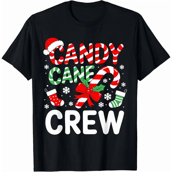 Candy Cane Crew Shirt Men Women Kids Christmas Pajamas Unisex T-Shirt, up to Size 5XL
