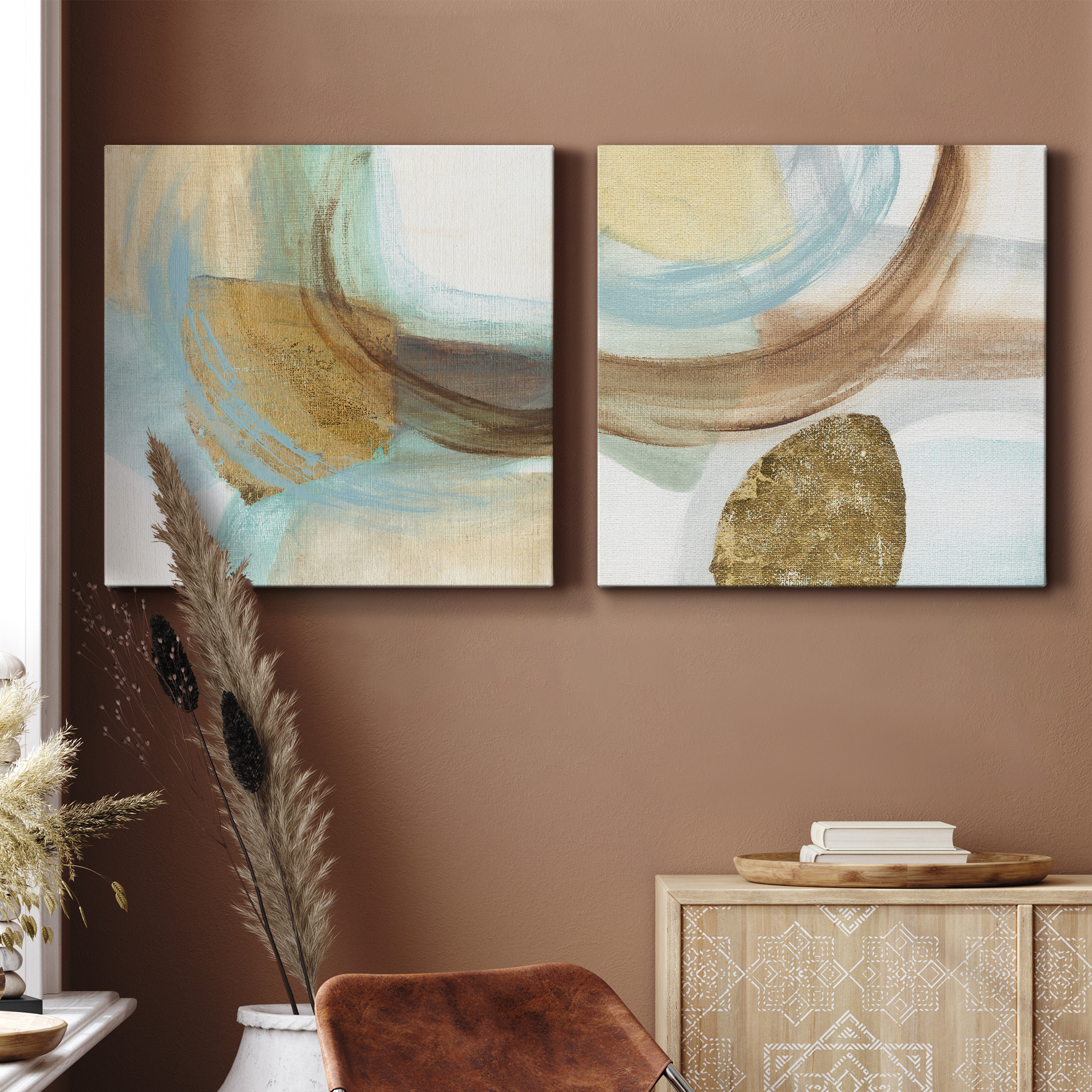 Blue Rythm I - Premium Gallery Wrapped Canvas - Ready to Hang Set of 2 - 16 x 16 Each