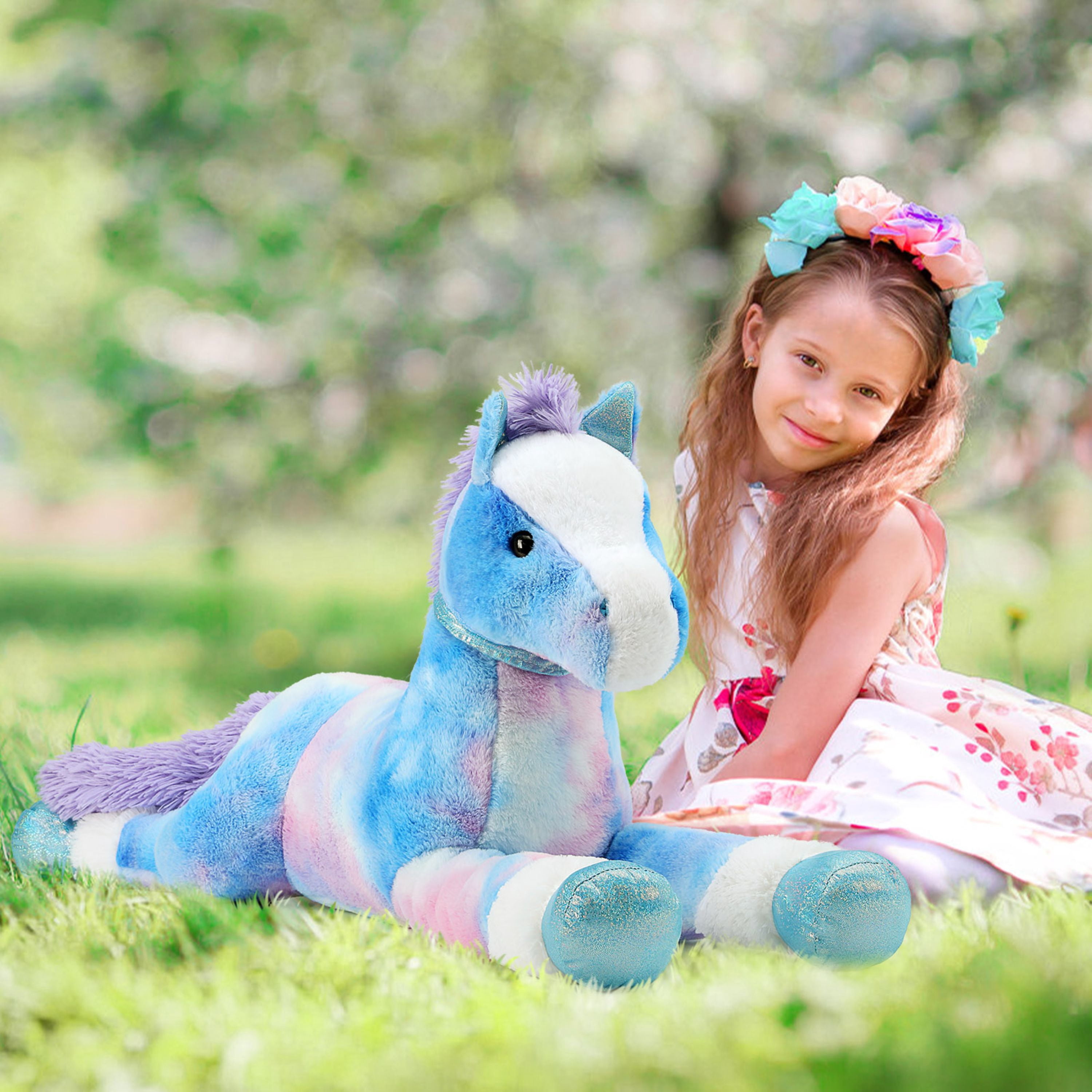 Tezituor 35.5'' Giant Horse Stuffed Animals Large Horse Plush Pillow with Tie-Dye Body Plush Toy