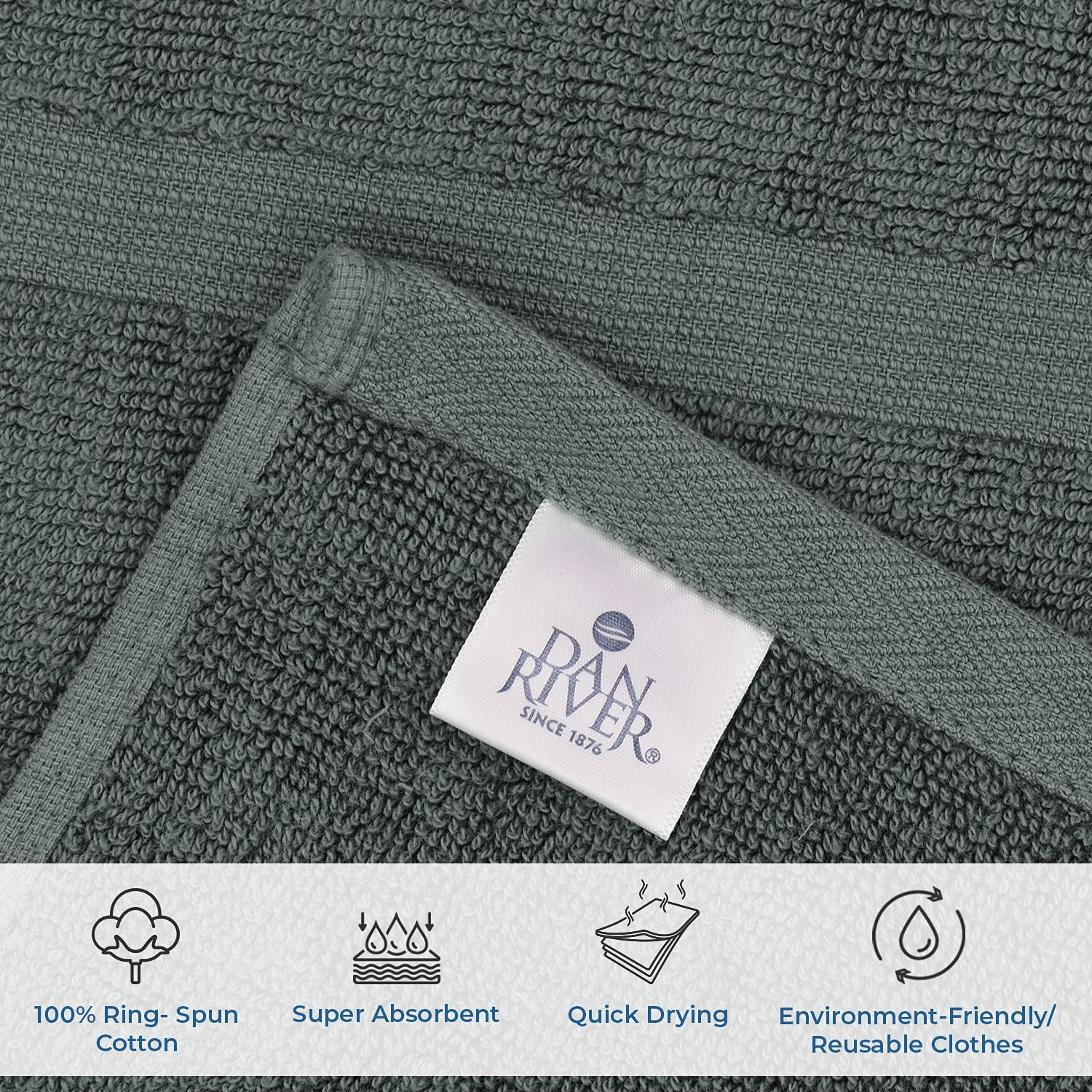 Dan River Gray Bath Mat Classic Set 2 piece 21x34 in Soft Quick Drying Cotton Bathroom Rugs