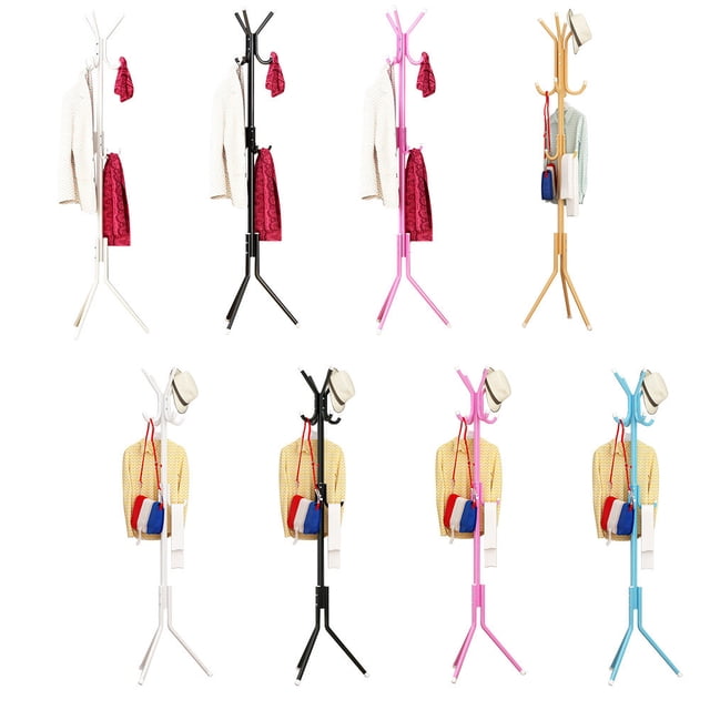 Modern Gold Metal Coat Rack with 9 Hooks - Sturdy Steel Tube Standing Clothes Hanger for Bedroom, Multifunctional Space-Saving Design with Triangular Base, Easy Assembly for Hanging Clothes, Hats,