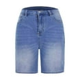 thumbnail image 5 of Audhol Denim Shorts Women Women High Waisted Classic Casual Long Jean Shorts Stretchy Denim Jorts with Pockets Jean Shorts Womens Blue L, 5 of 6