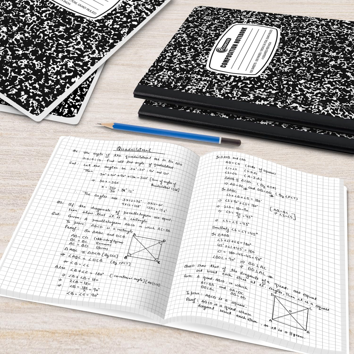 Rosmonde Composition Notebooks Bulk Pallet, 1000 Pack, Quad Ruled, 200 Pages (100 Sheets), 9.75 x 7.5 in, Marble Cover, Bulk Notebooks for School & College Use, 4–7 Day Transit