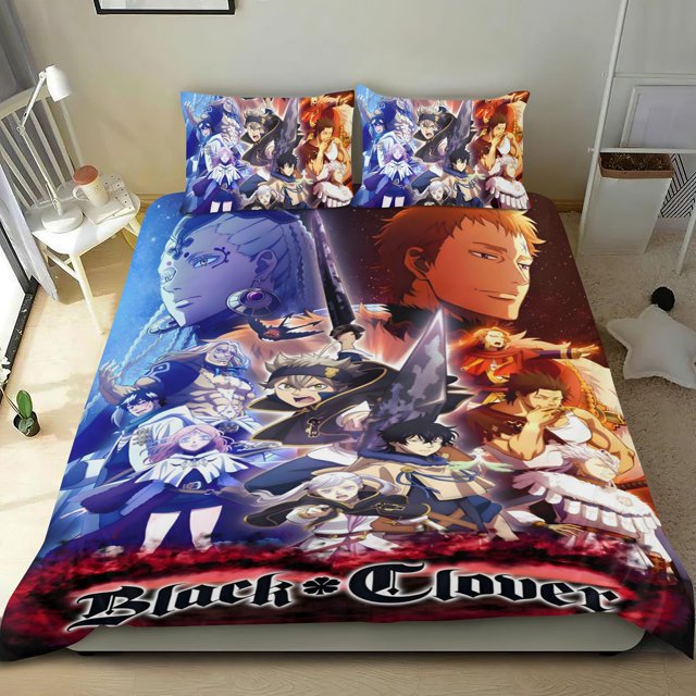 Black Clover Conjunto de sábanas temático, trío de piezas, cómodo y amigable con la piel, diseño único, regalo de decoración para el hogar para familiares, amigos y fans, 90 cm * 190 cm