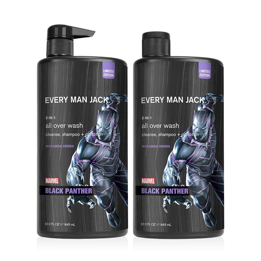 Every Man Jack Marvel Black Panther Hydrating 3-in-1 All Over Wash for Men, Naturally Derived, 32 oz (2 Pack)