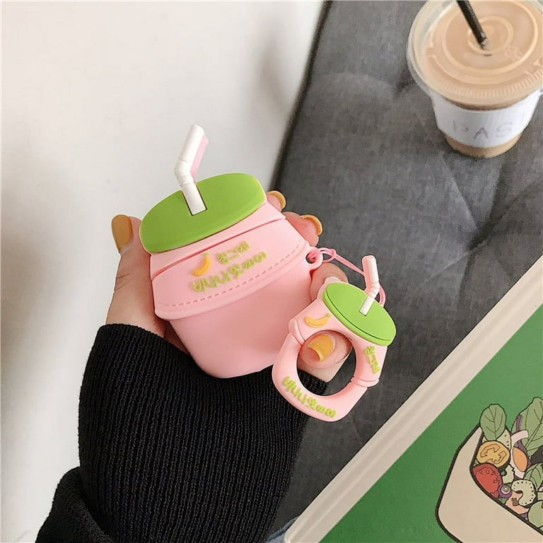 AirPods Case 3D Cute Fun GMYLE Silicone Protective Shockproof Earbuds Case Cover Skin Compatible for Apple AirPods 1 2 Banana Milk