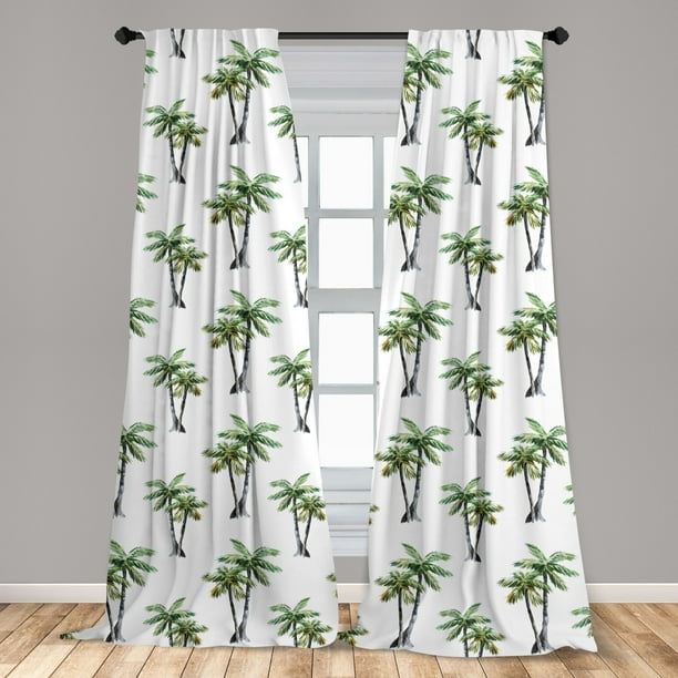 Palm Tree Curtains 2 Panels Set Botanical Watercolor Artwork Of Hawaiian Aloha Forest Trees In Pairs Window Ds For Living Room Bedroom 56 W X 95 L Grey Green White By Ambesonne Palm Tree Curtains 2 Panels Set, Palm Tree Print Curtains