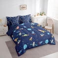 thumbnail image 3 of jejeloiu Cute Space Rocket 7pcs Bedding Comforter Set,Kawaii Universe Astronaut Queen Bedding Sets For Boys Kids Reversible, 3 of 8