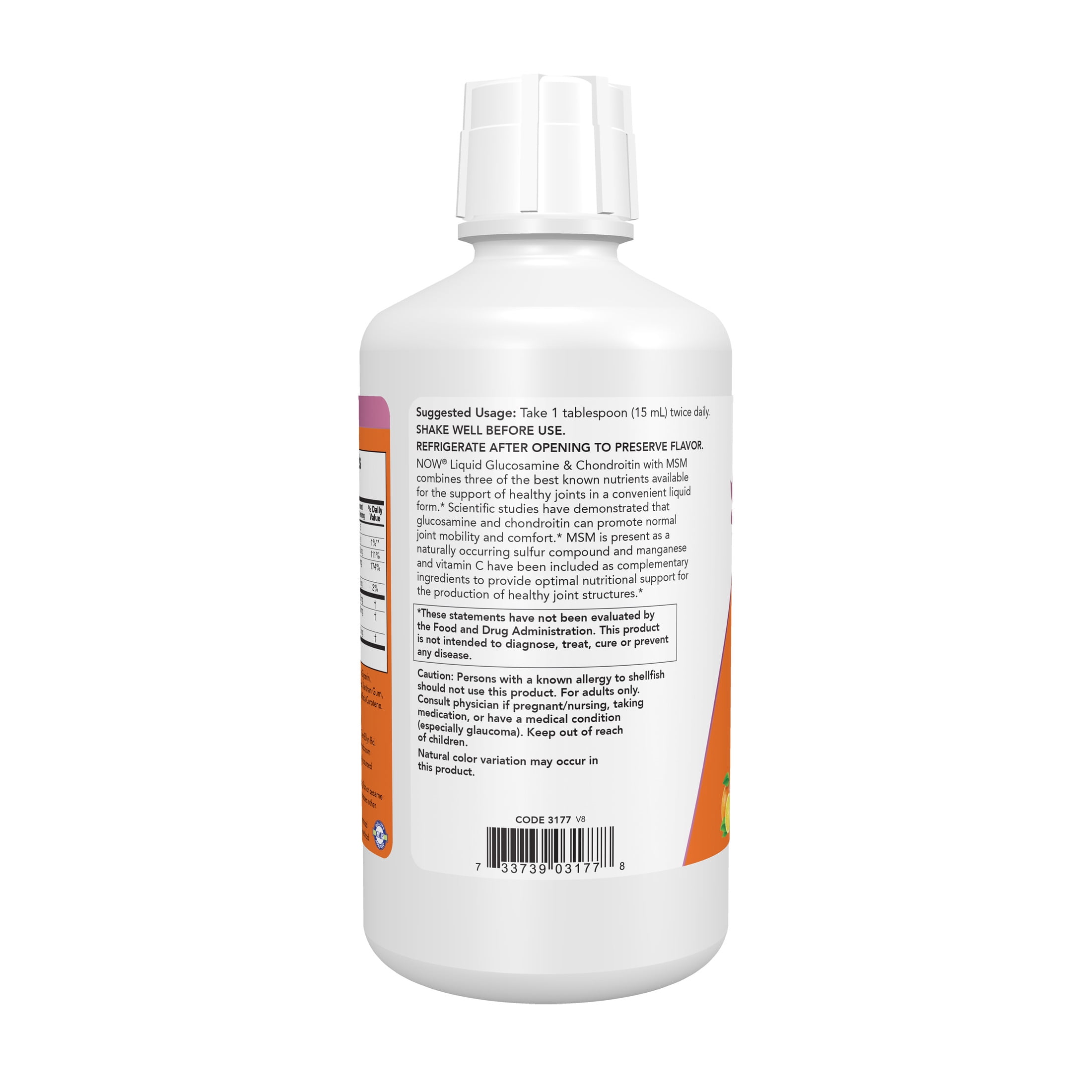 NOW Supplements, Glucosamine & Chondroitin with MSM, Liquid, Joint Health, Mobility and Comfort*, 32-Ounce