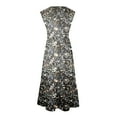 thumbnail image 5 of Spring Savings Clearance!Viikei Women's Flowy Chiffon Short Sleeve Dress,Ladies' Round Neck Sleeveless Mid Calf Double Pocket Printed Dress Multicolor XL, 5 of 5