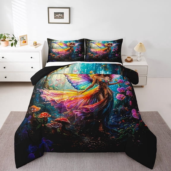Erosebridal Cartoon Fairy Bedding Sets Twin with Comforter, Jungle Woodland Duvet Insert, Reversible