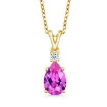 Gem Stone King 18K Yellow Gold Plated Silver Pink Created Sapphire and White Topaz Pendant Necklace for Women (2.50 Cttw, with 18 inch Chain)