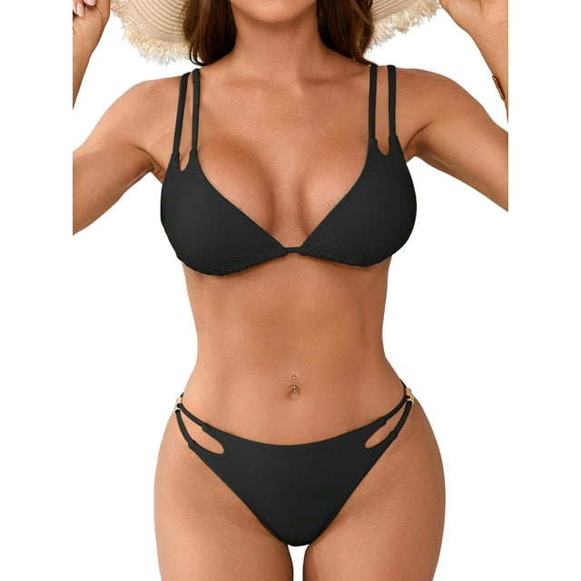 Charmo Womens Triangle String Bikini Sets Thong Two Piece Swimsuit High Cut Swimwear