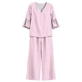 thumbnail image 7 of Mifsaly 2 Piece Lounge Set Women Casual V Neck Tops and Flowy Wide Leg Palazzo Pants Comfortable Outdoor Casual Vacation Matching Outfits with Pockets Pink,L, 7 of 7