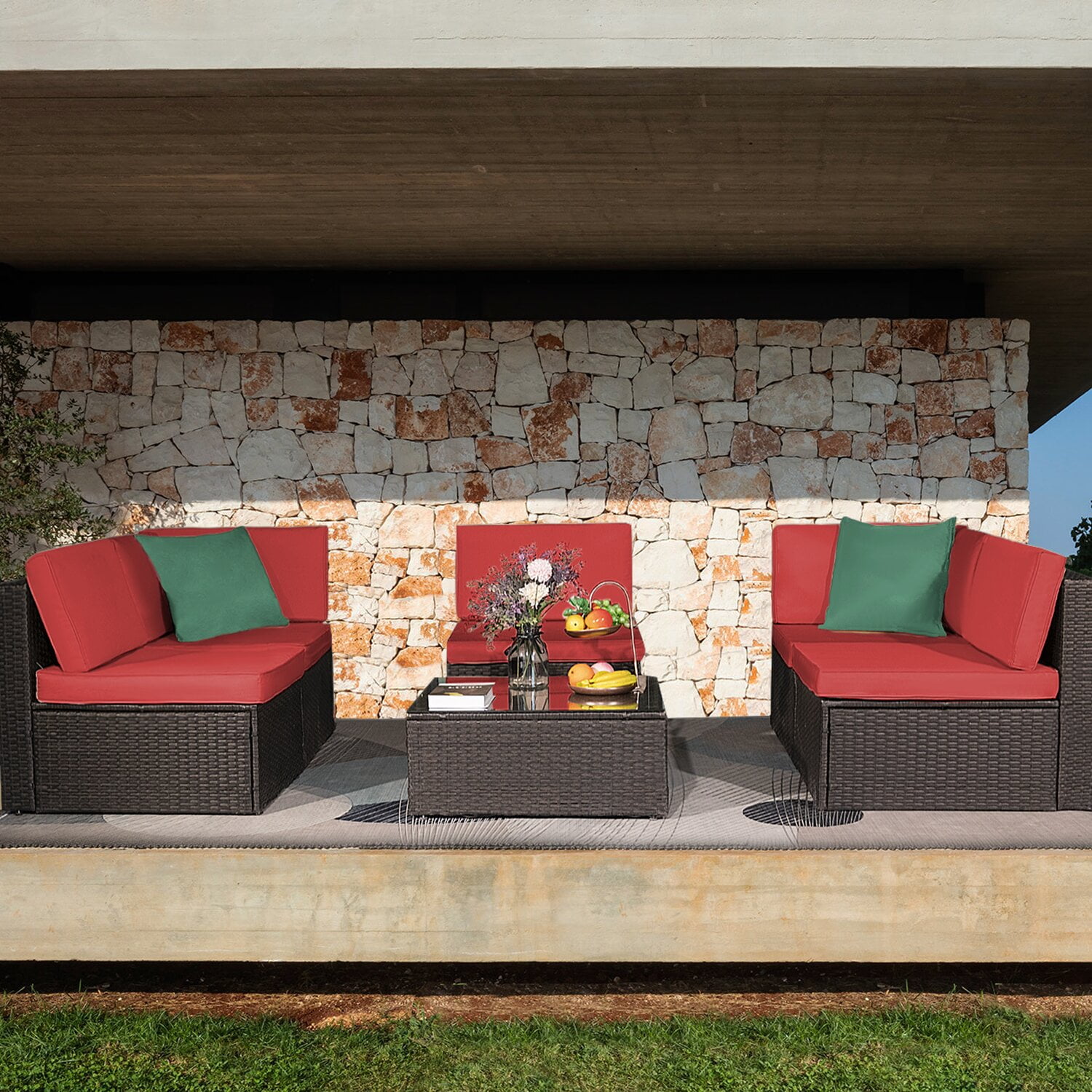 Batton Wicker/Rattan 250 Person Seating Group with Cushions, 139 lb