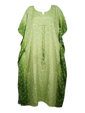 Mogul Women Maxi Caftan TO BE MOMS, Maternity Loose Summer Green Printed Dresses, Summer Beach Kaftan Dress 2XL
