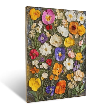 CozyNet Delicate Pattern Of Hand Pressed Flowers Framed By Golden Accents Wall Art Prints With Frame Canvas Perfect for Living Room & Bedroom Ready to Hang Wall Decor 16 x20 in