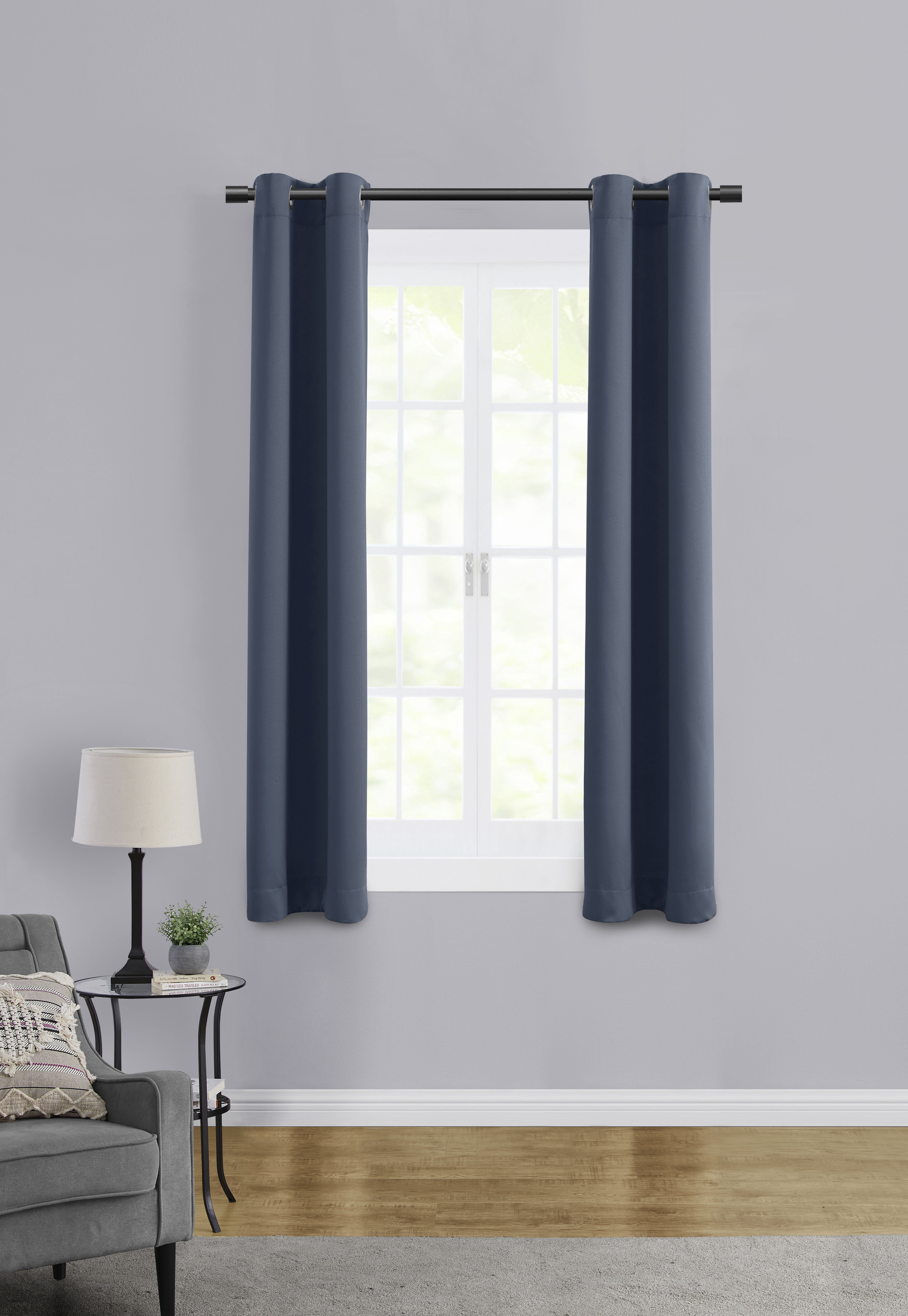 Mainstays Room Darkening Grommet Curtain Panel Pair, Set of 2, Blue Moonlight, 30"W x 63"L