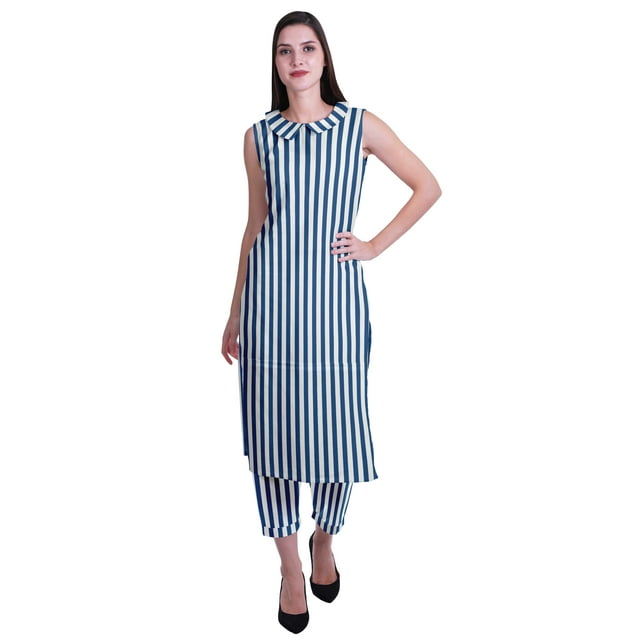 Moomaya Printed Womens Sleeveless Peter Pan Collar Kurta Pant Set,2 Piece Ethnic Set