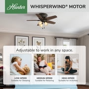 Hunter 42 inch Indoor Ceiling Fan with LED Lights - Bronze Ceiling Fan with Pull Chain, For Bedroom, Living Room, or Kitchen, Low Profile Mount, No Remote, 5 Blades - Builder 51091, New Bronze