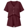 thumbnail image 5 of AKOEE Linen Outfits Women Summer 2 Piece Shorts Set Button Up Short Sleeve Top High Waist Matching Shorts Outfit (2XL, Wine), 5 of 8