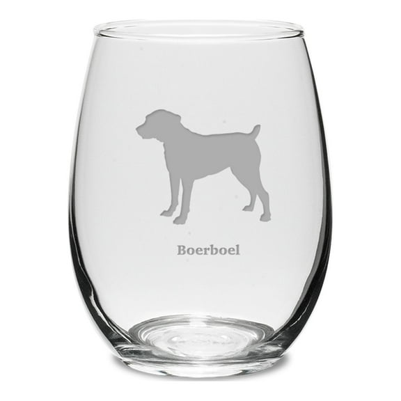 Boerboel Deep Etched 15 oz Stemless White Wine Glass