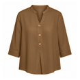 thumbnail image 6 of MVRLSH Womens Tops Shirts Blouse Casual Long Sleeve Spring Trendy Cotton Blend Summer Daily Outfit Shirt Loose Fit Linen Blouses Brown - M, 6 of 7