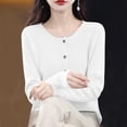 thumbnail image 5 of Women's Solid Color Long Sleeve Round Neck Button Up Sweater Tops S Cardigans for Casual Daily Wear Business Office and Travel Fashion Essential Gift for Women | CSEONE,White L, 5 of 8