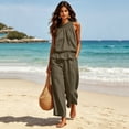 thumbnail image 5 of Two Piece Sets for Women Summer Linen Sleeveless Ruffle Top and Wide Leg Pants Lounge Matching Set, 5 of 7