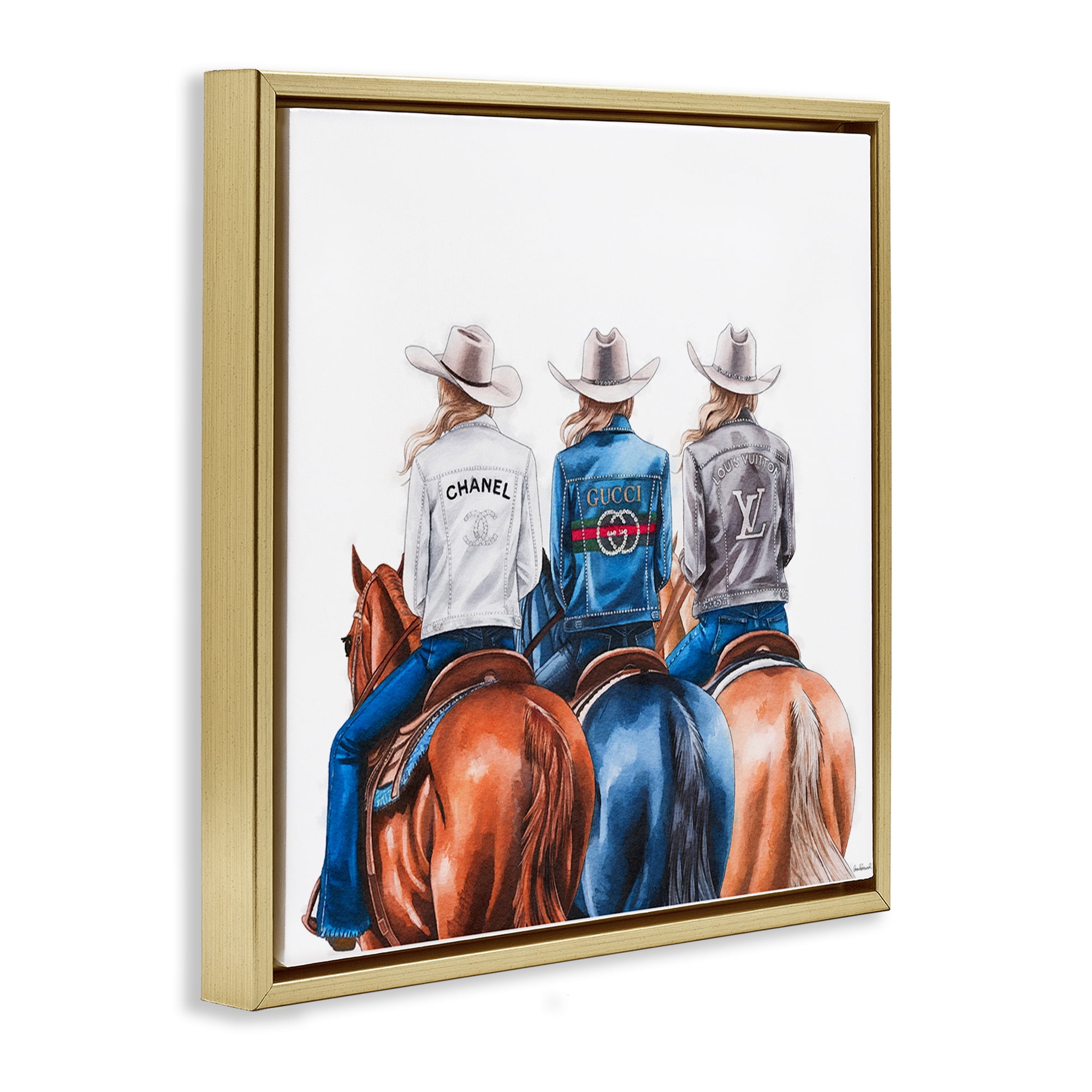 Stupell Industries Fashion Trend Cowgirls People Painting Gold Floater Framed Canvas Art Print Wall Art, 18 x 18