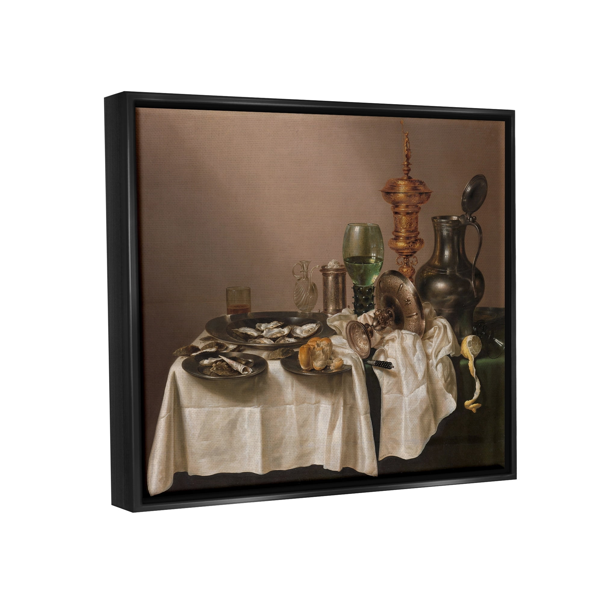 Stupell Industries Still Life with Gilt Cup Willem Claesz Classic Painting Painting Jet Black Floating Framed Canvas Print Wall Art, Design by one1000paintings