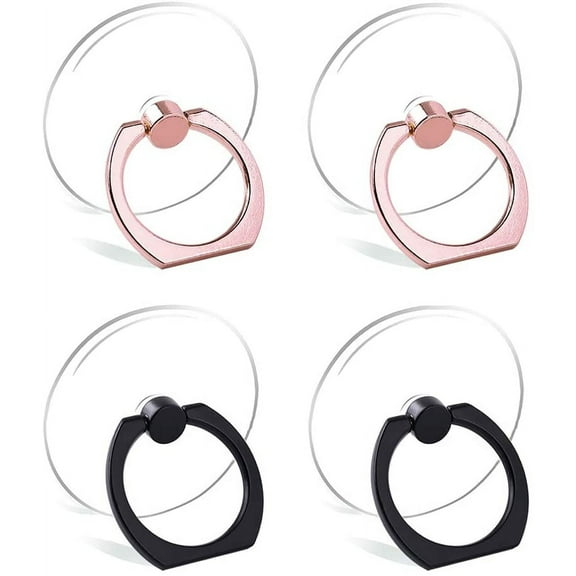 Cell Phone Ring Holder Stand Transparent Finger Grip Loop 360 Degree Rotation Finger Ring Stand (2 Rose Gold 2 Black (Round))