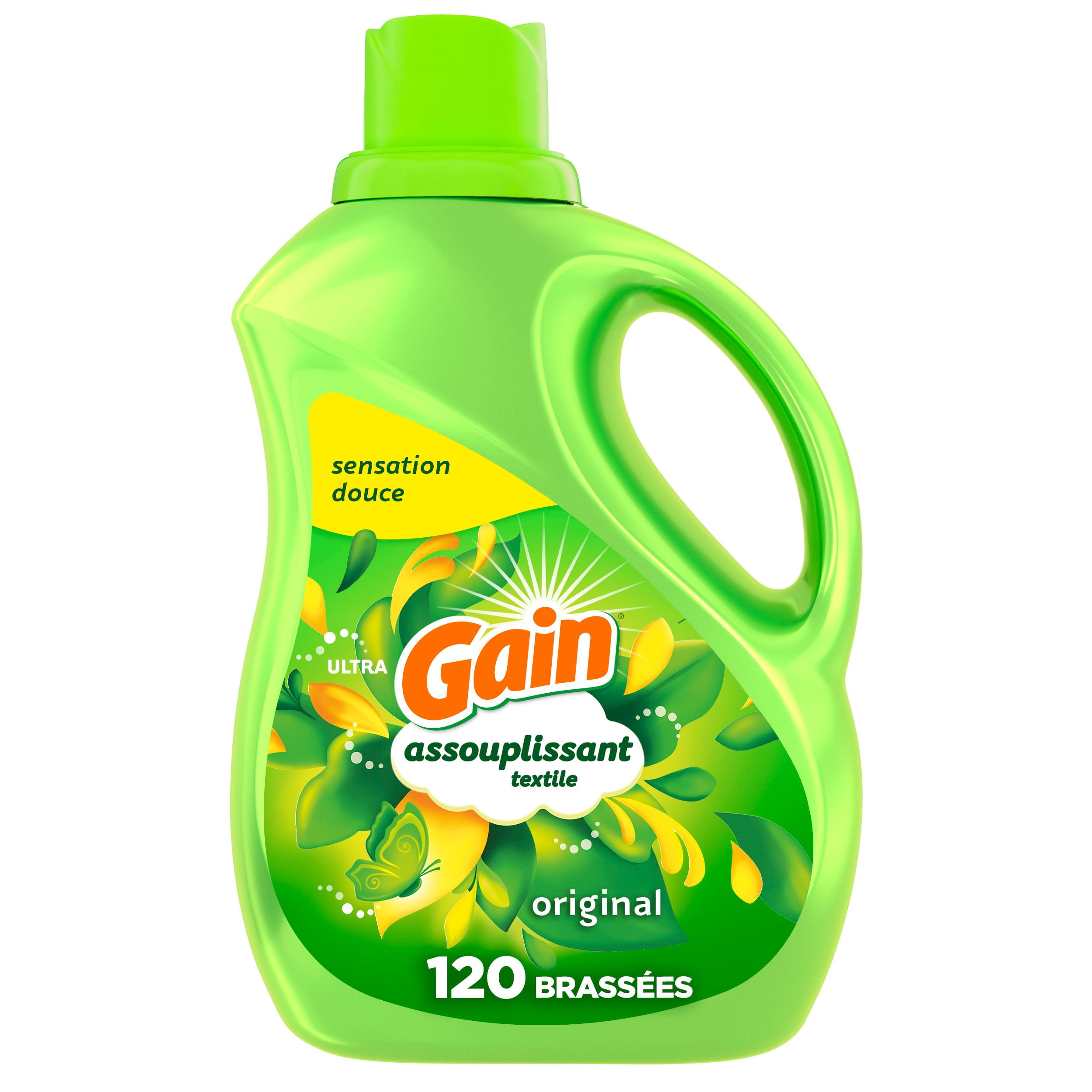 Assouplissant textile liquide Gain pour la lessive, parfum Original, compatible avec les laveuses HE 2.63L