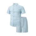 thumbnail image 3 of Men 2 Piece Linen Outfit Short Sleeve Button Down Shirts Summer Beach Shorts Casual Sets Hippie Holiday Suits, 3 of 7