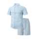 thumbnail image 4 of Ceisia Men's Solid Color Short Sleeve Button-Down Shirt & Shorts Set Casual Summer Outfit Light Blue XL Gifts, 4 of 8