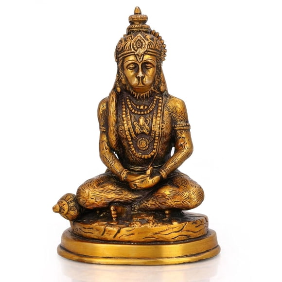 Gold Hanuman Statue, God Deity Figurine, Strength Art Home Décor Gifts, Brass, Meditating Sculpture, Traditional Style, Occasion, Lord Bajrang Bali Statue, Handmade, Spiritual Lucky Gift
