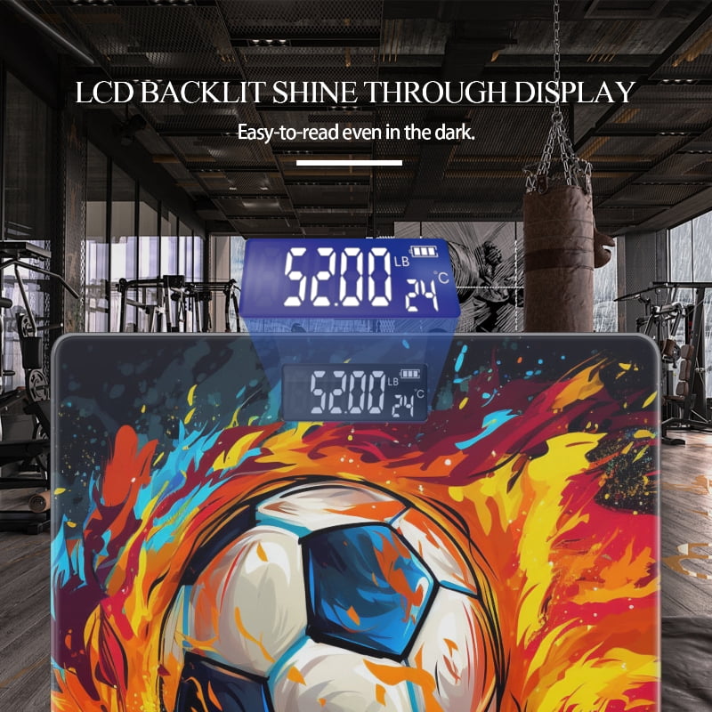 Digital Bathroom Scale with Large LCD Display,High Capacity Scale 400 lbs High Precision body fat scale-Colorful Vector Illustration Of Soccer Ball On Fire