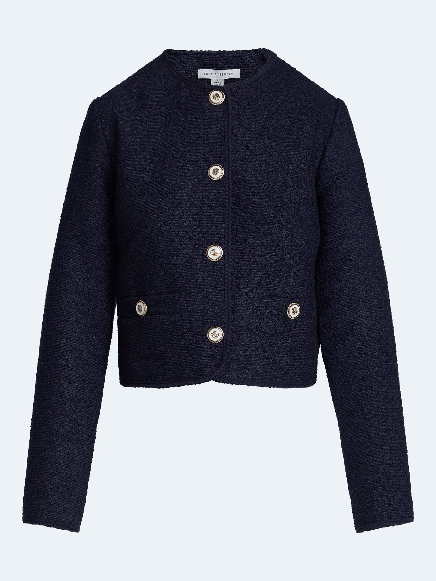 Free Assembly Women's Collarless Nubby Jacket with Long Sleeves, Sizes XS-XXL