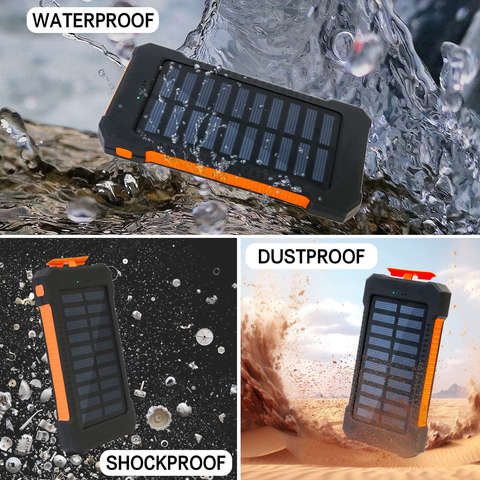 2 Pack Baokaler 30000mAh Solar Charger for Cell Phone iPhone, Portable Solar Power Bank, 2 LED Light Flashlight