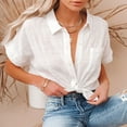 thumbnail image 6 of Mashaouyo Womens Short Sleeve Casual Button Down Shirts Summer Soft Fashion Cotton Blouses Tops with Pocket, 6 of 8