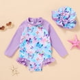 thumbnail image 2 of Younger Tree Baby Girl Swimsuit Long Sleeve Rash Guard One Piece Swimwear Hat Bathing Suit Set for 6-12 Months, 2 of 6