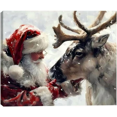 Santa's Reindeer Framed Christmas Canvas Wall Art for Living Room, Winter Pictures Wall Decor Canvas Prints for Bedroom, Santa Christmas Gifts, Poster Artwork for Wall Decorations