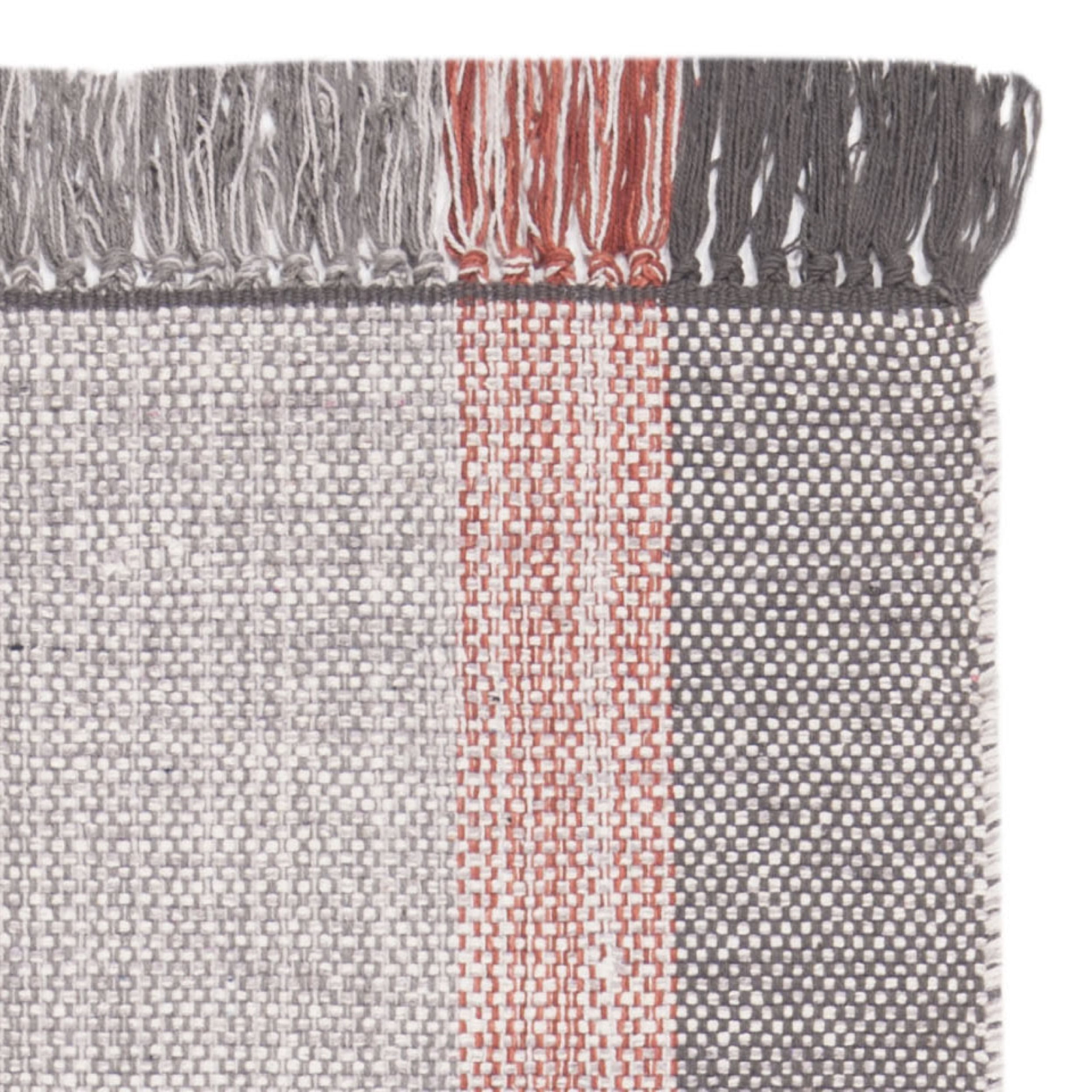 SAFAVIEH Montauk Sharlene Solid Striped Cotton Runner Rug, Terracotta/Grey, 2'3" x 7'