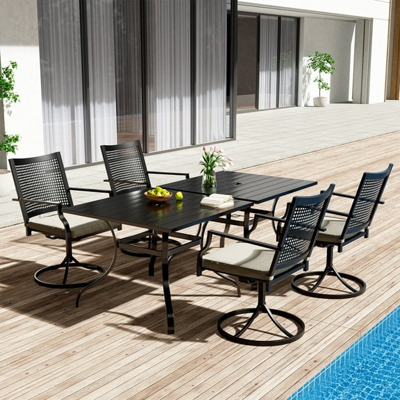 Boyel Living Patio Dining Set, 4 Pcs Swivel Dining Chair with 2pcs Square Table Furniture Sets for Garden, Balcony, Patios