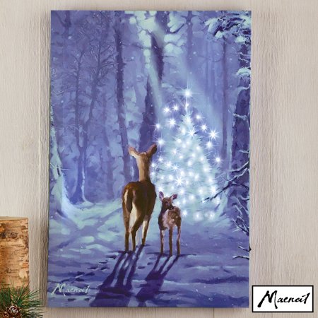 Christmas Letterhead Art Christmas Magic Deer Scene Lighted Canvas Wall Art - Holiday Decoration with Twinkling Fiber Optic Lights ()