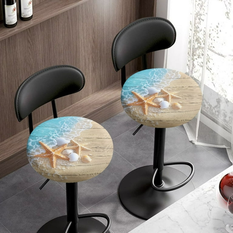 Renewold Starfish Shell Beach Wood Grain Round Bar Stool Seat