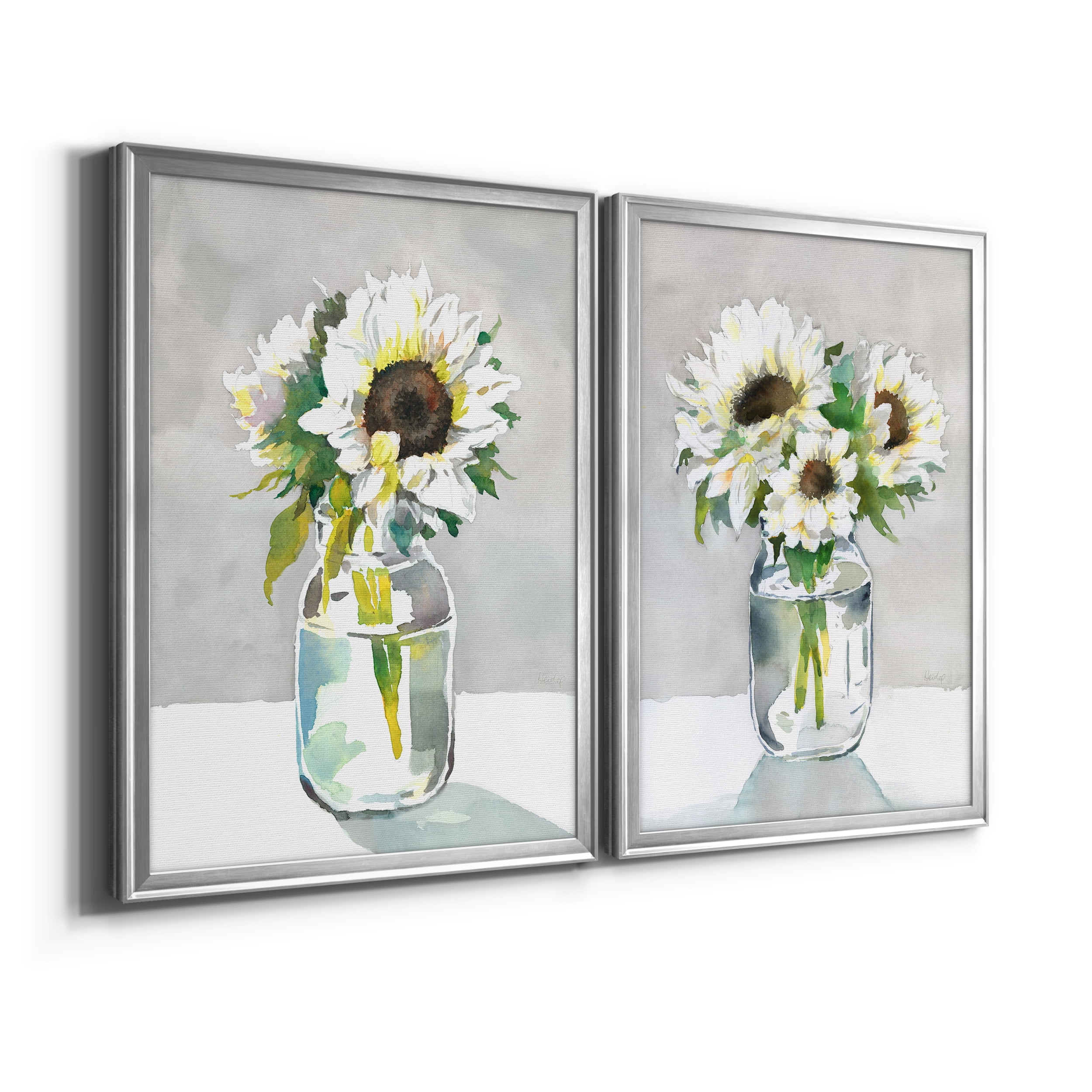 2 Piece Set Sunflower I Premium Framed Canvas - Ready to Hang - 26.5 x 36.5 Each - Silver Frame