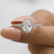 JEWELEGANT 2 Ct Oval Moissanite Engagement Ring, High Set Cathedral Pave Halo Ring for Women